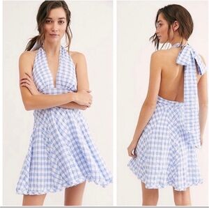 Free people mini dress bow blue and white halter size 0